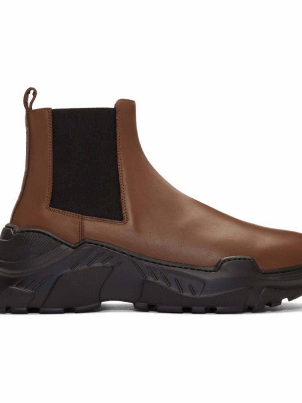 Tibi Brown Leather Diego Chelsea Boot with Black Elastic Panels